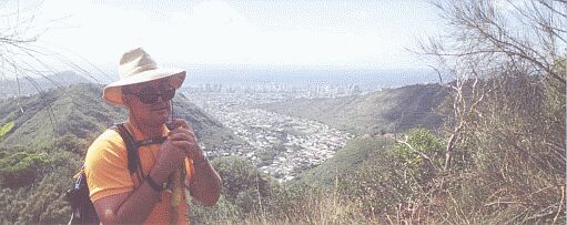 Hiking the Lanipo (Mau'umae) ridge trail - looking back across Palolo Valley towards Waikiki